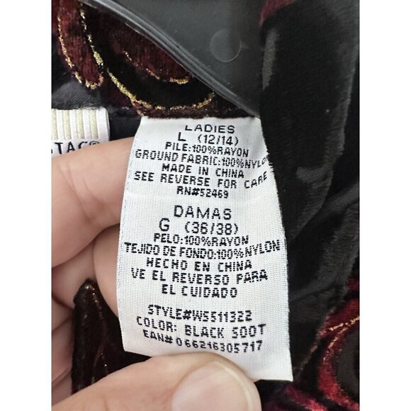 White Stag Womens Button Down Large Black Floral Burnout Velvet Whimsygoth Fairy - Picture 10 of 11